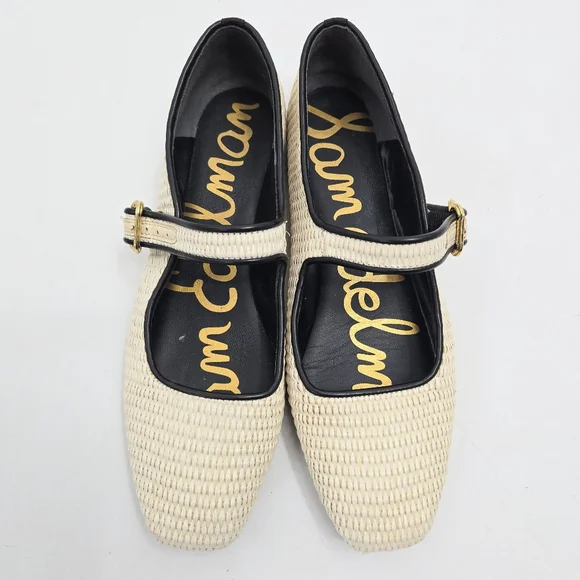 Sam Edelman Michaela Raffia Square Toe Ballet Flats Linen Ivory - Picture 3 of 13